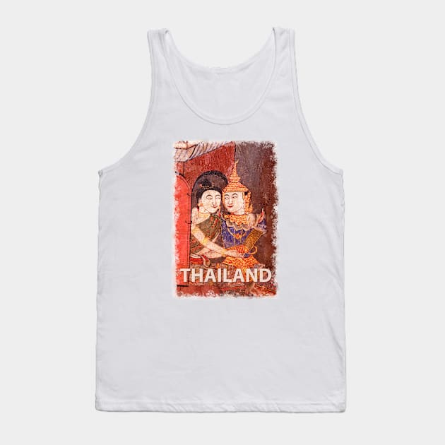 Antique Thai colorful temple mural of a young couple embracing in traditional period ceremonial clothing Tank Top by Earthworx